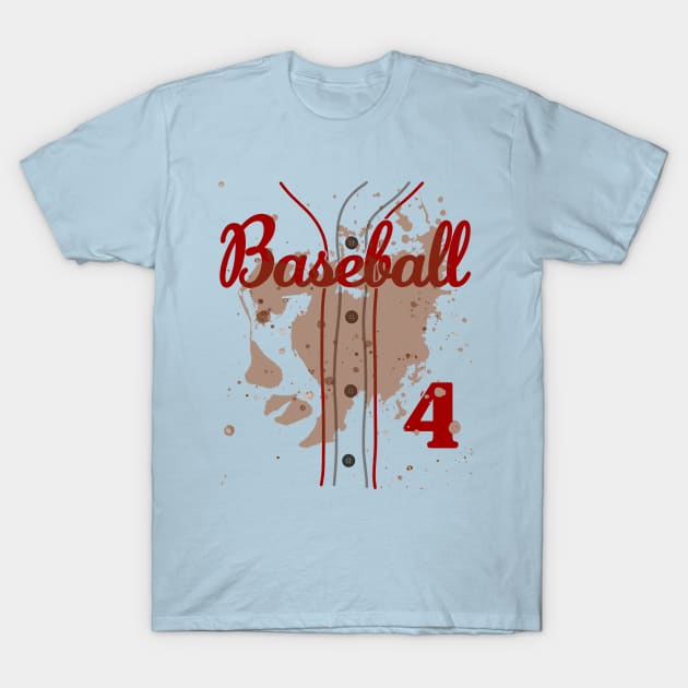 Toddler 4th Birthday Baseball 4 Years Old #4 Baseball Lover Dirty Uniform Funny Baseball T-Shirt by TeeCreations